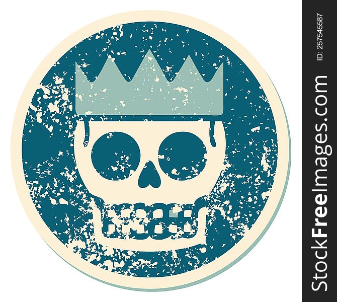 Distressed Sticker Tattoo Style Icon Of A Skull And Crown