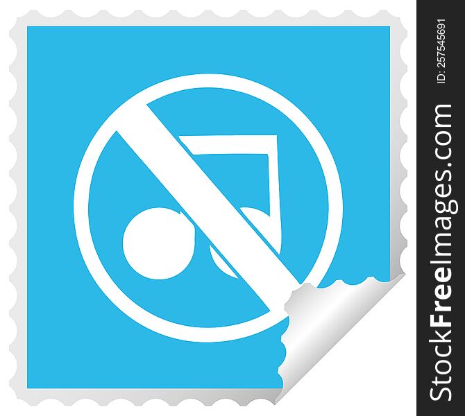 square peeling sticker cartoon of a no music sign