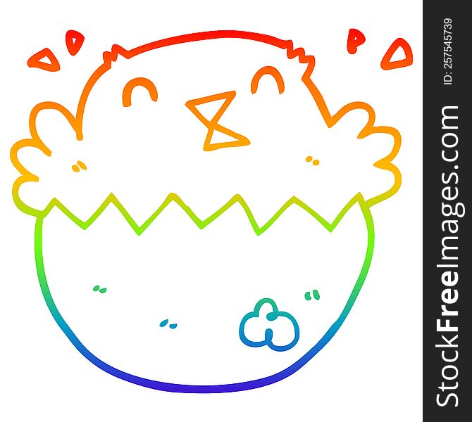 rainbow gradient line drawing of a cartoon hatching chick