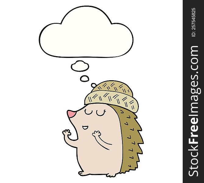 cartoon hedgehog wearing hat with thought bubble