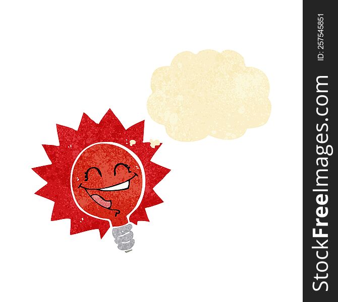 happy flashing red light bulb cartoon  with thought bubble