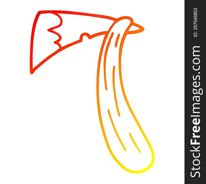 warm gradient line drawing of a cartoon bloody axe