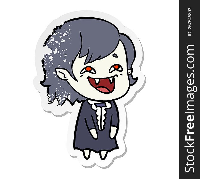 Distressed Sticker Of A Cartoon Laughing Vampire Girl