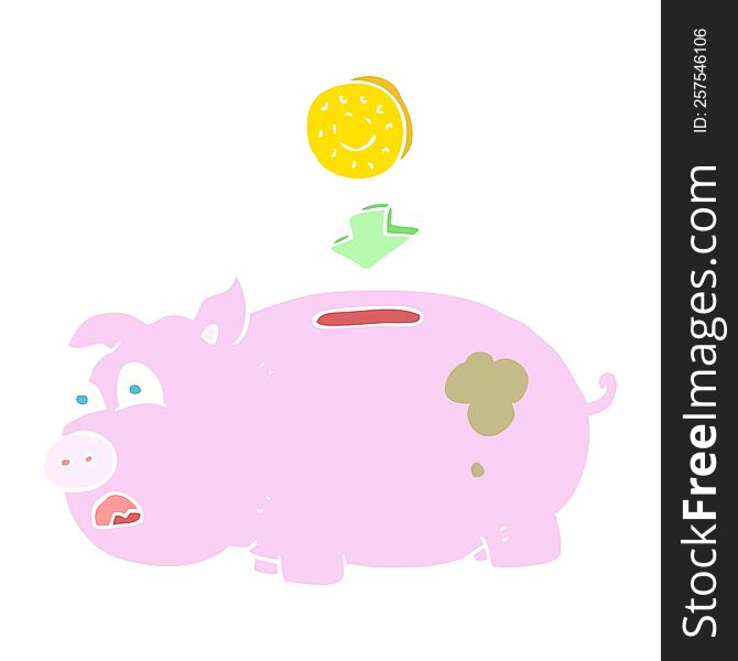 Flat Color Illustration Of A Cartoon Piggy Bank