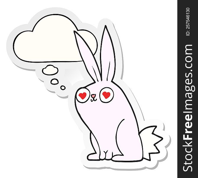 cartoon bunny rabbit in love with thought bubble as a printed sticker