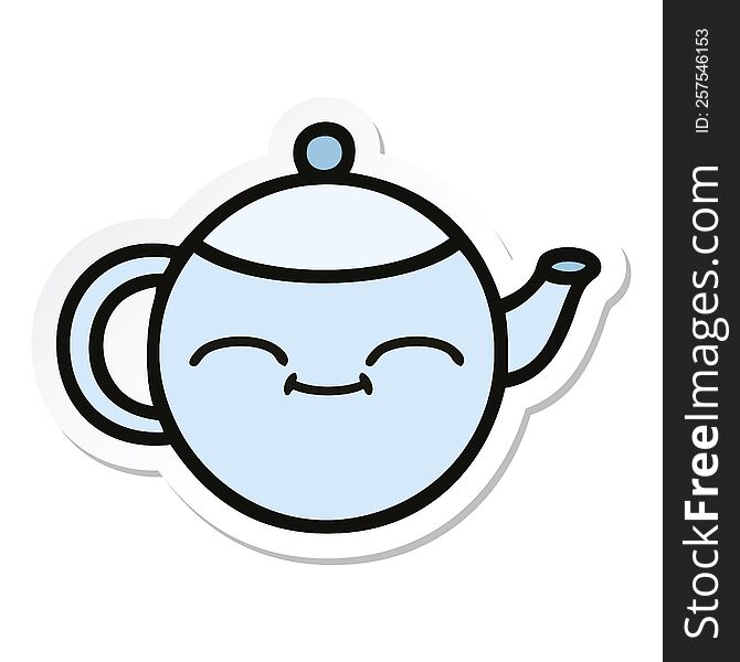 Sticker Of A Cute Cartoon Happy Teapot