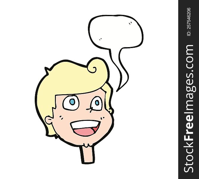 cartoon happy face with speech bubble