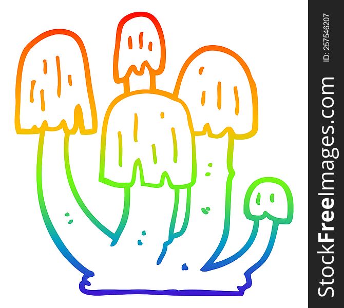rainbow gradient line drawing of a cartoon mushrooms
