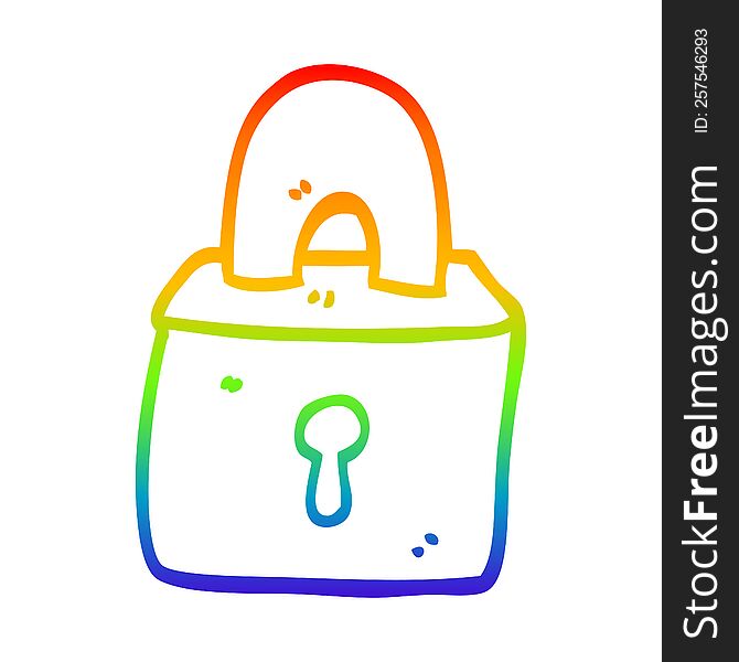 Rainbow Gradient Line Drawing Cartoon Locked Padlock