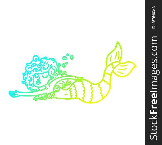 cold gradient line drawing of a cartoon mermaid