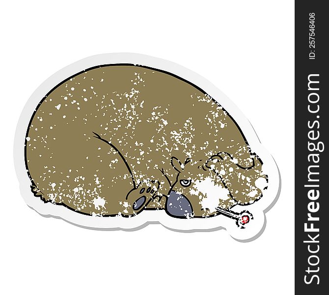 distressed sticker of a cartoon bear with a sore head