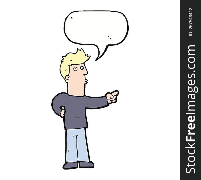 Cartoon Curious Man Pointing With Speech Bubble