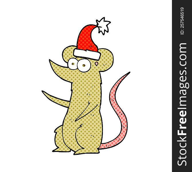 freehand drawn cartoon mouse wearing christmas hat