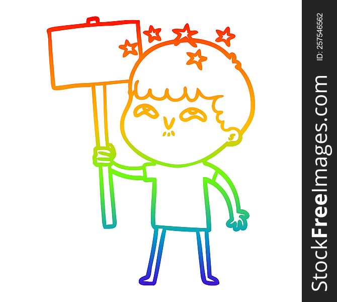 Rainbow Gradient Line Drawing Cartoon Amazed Boy