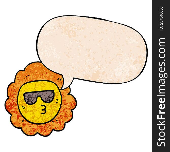 Cartoon Sunflower And Speech Bubble In Retro Texture Style