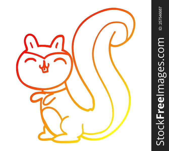 warm gradient line drawing of a cartoon happy squirrel