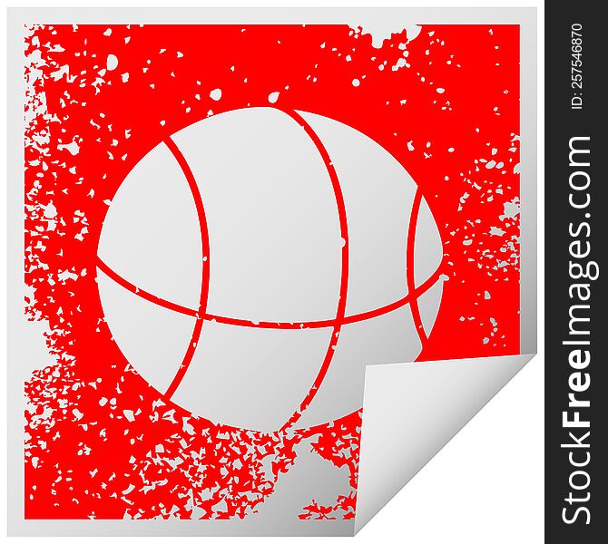distressed square peeling sticker symbol of a basket ball