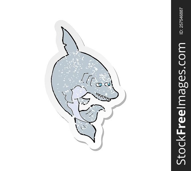 retro distressed sticker of a funny cartoon shark