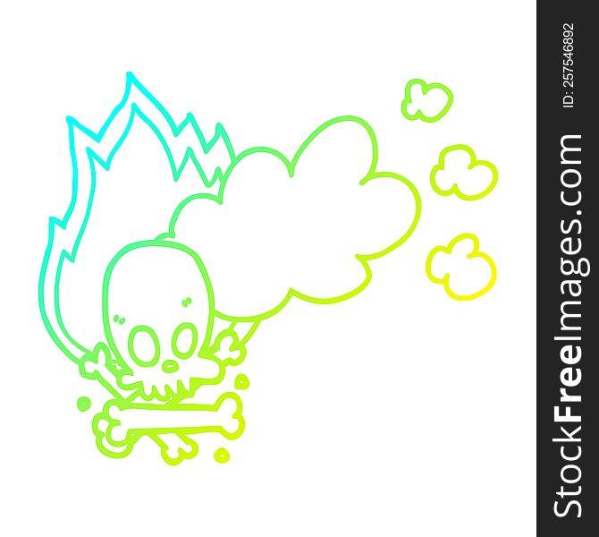 cold gradient line drawing of a cartoon spooky burning bones