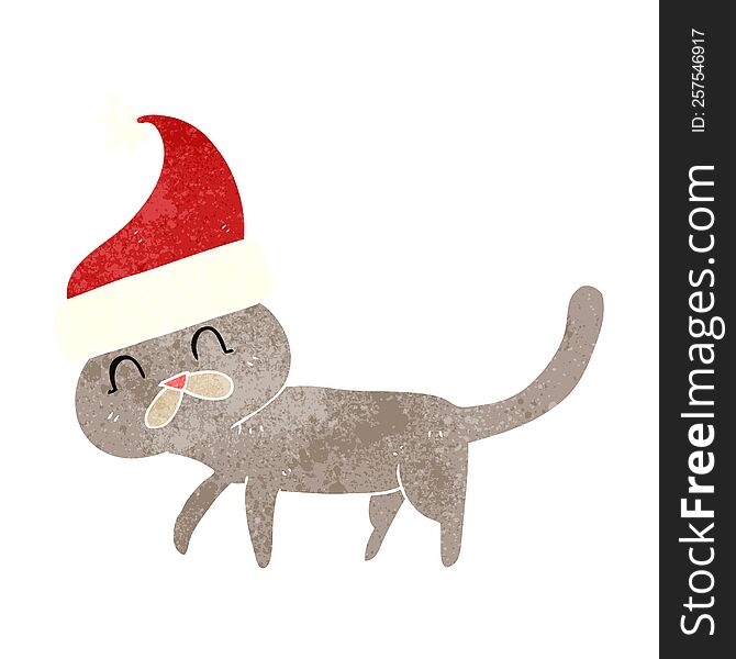 Retro Cartoon Cat Wearing Christmas Hat
