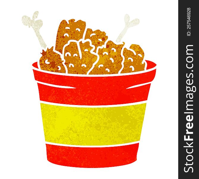 hand drawn retro cartoon doodle bucket of fried chicken