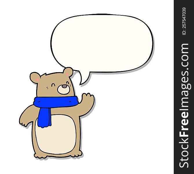 Cartoon Bear Wearing Scarf And Speech Bubble Sticker