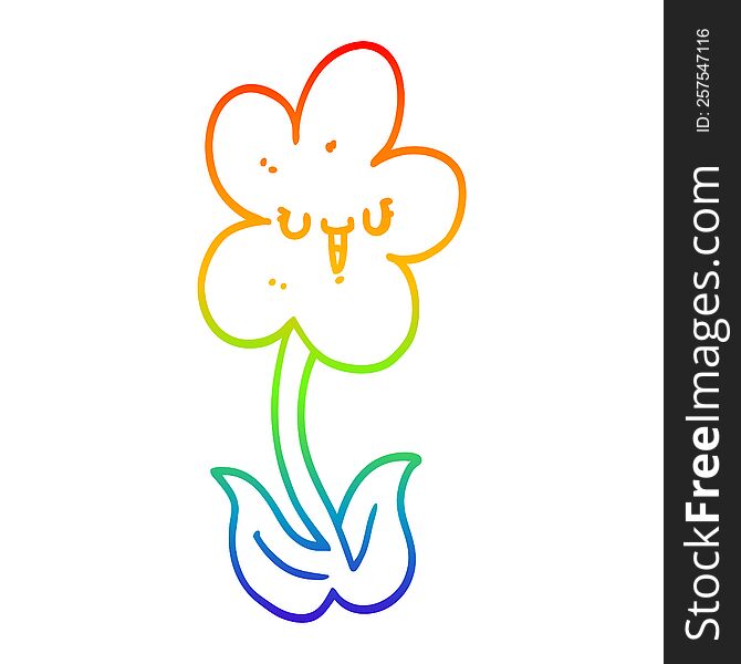 Rainbow Gradient Line Drawing Cartoon Flower With Happy Face