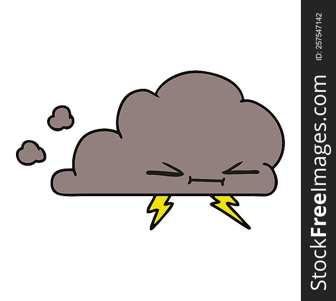 freehand drawn cartoon of a grumpy lightening cloud
