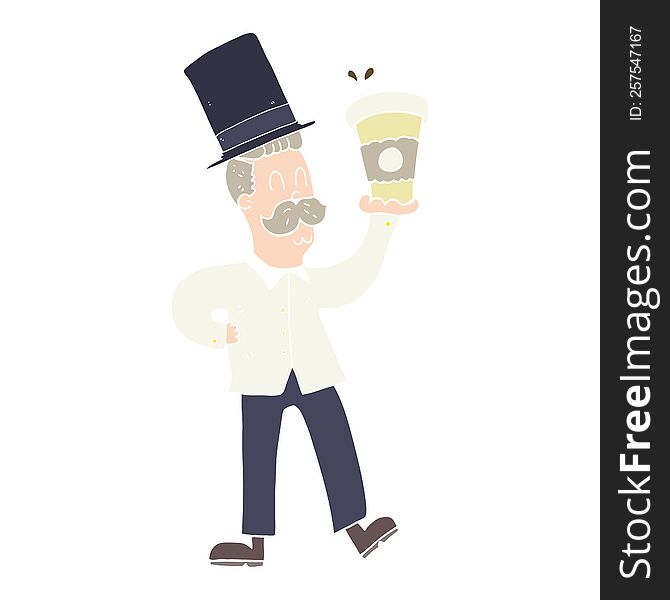 flat color illustration of man with coffee cup. flat color illustration of man with coffee cup