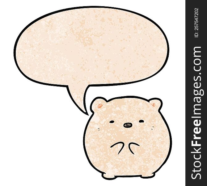 Cute Cartoon Polar Bear And Speech Bubble In Retro Texture Style