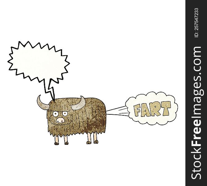 freehand speech bubble textured cartoon hairy cow farting