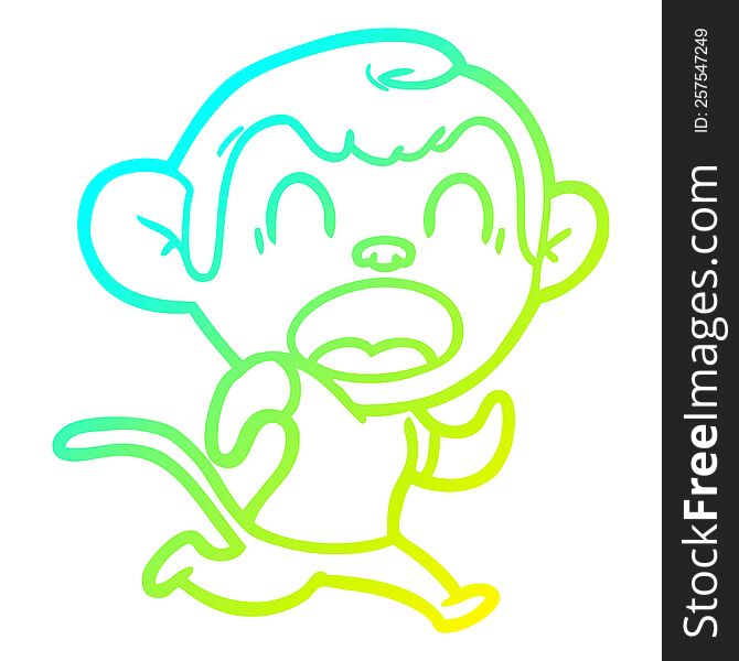 Cold Gradient Line Drawing Shouting Cartoon Monkey Running