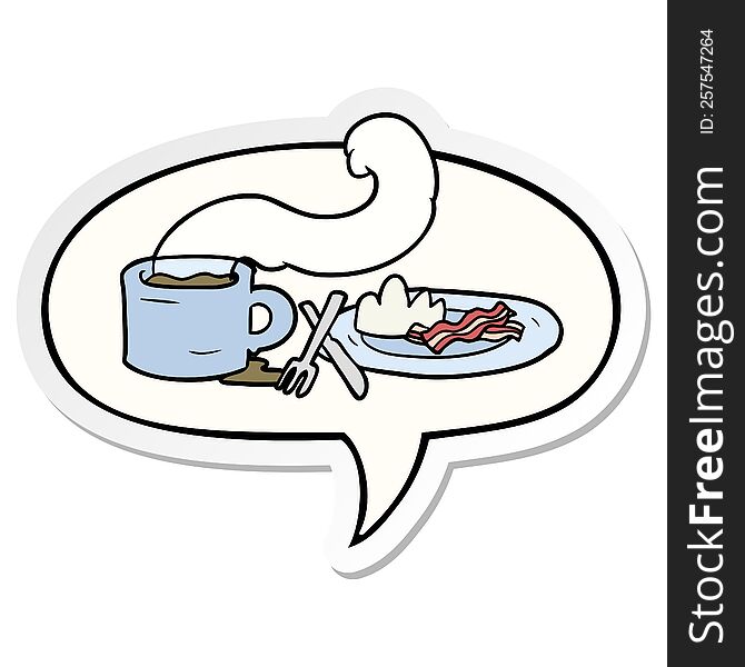 Cartoon Breakfast Of Coffee And Bacon And Speech Bubble Sticker