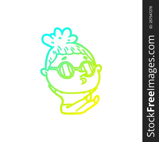 Cold Gradient Line Drawing Cartoon Woman Wearing Sunglasses