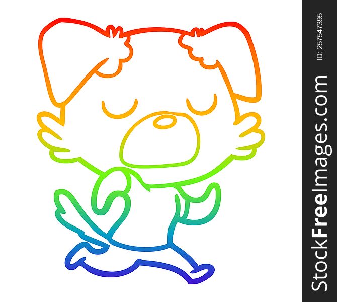 rainbow gradient line drawing of a cartoon dog jogging