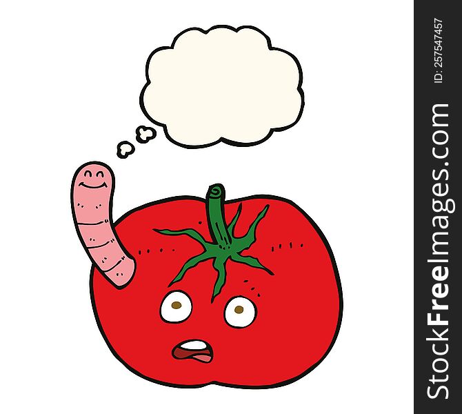 Cartoon Tomato With Worm With Thought Bubble