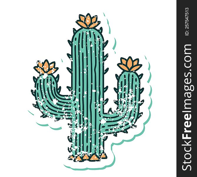 Distressed Sticker Tattoo Style Icon Of A Cactus
