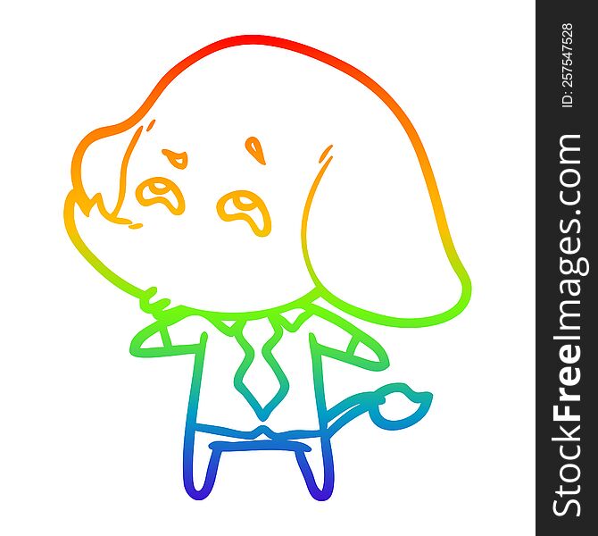 rainbow gradient line drawing of a cartoon elephant boss remembering