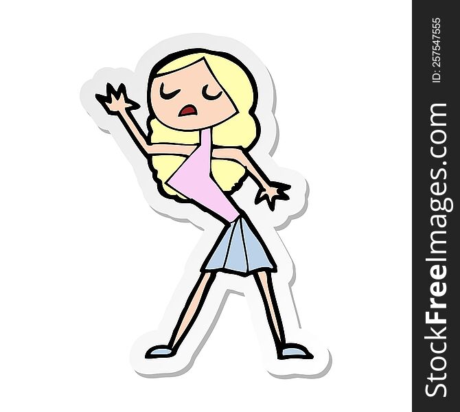 sticker of a cartoon woman dancing