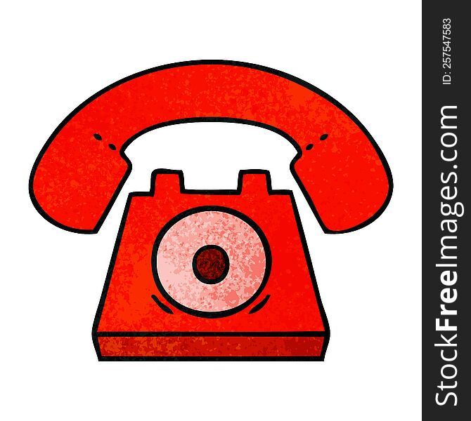 Retro Grunge Texture Cartoon Red Telephone