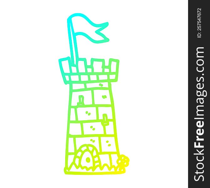 Cold Gradient Line Drawing Cartoon Castle Tower