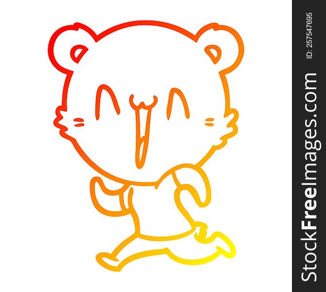 Warm Gradient Line Drawing Running Bear Cartoon