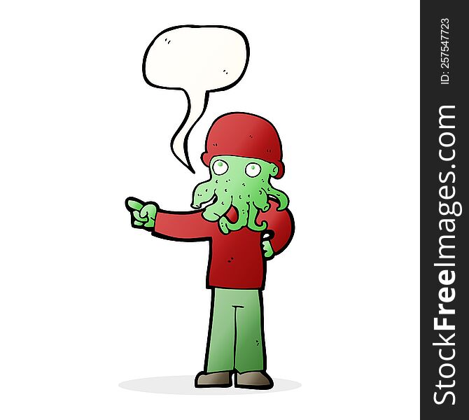 cartoon alien monster man with speech bubble