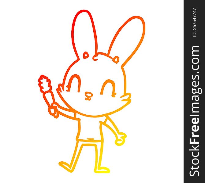 Warm Gradient Line Drawing Cute Cartoon Rabbit With Carrot