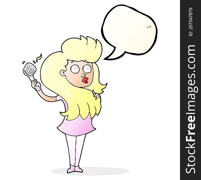 speech bubble cartoon woman brushing hair