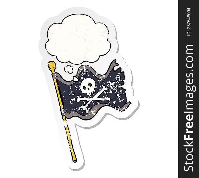 cartoon pirate flag with thought bubble as a distressed worn sticker