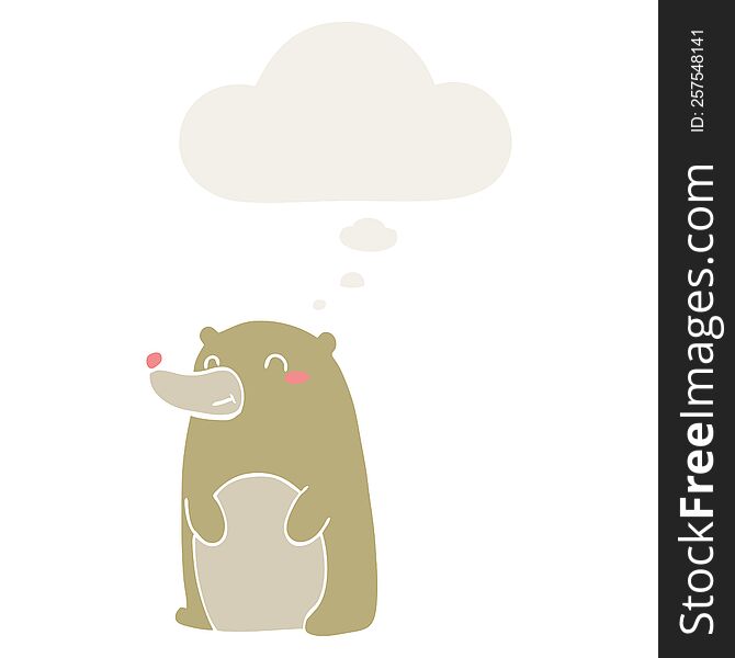 cute cartoon bear with thought bubble in retro style