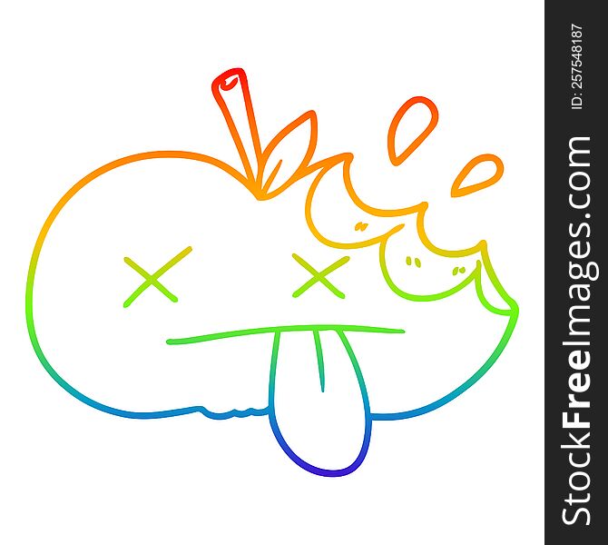 rainbow gradient line drawing of a cartoon bitten apple