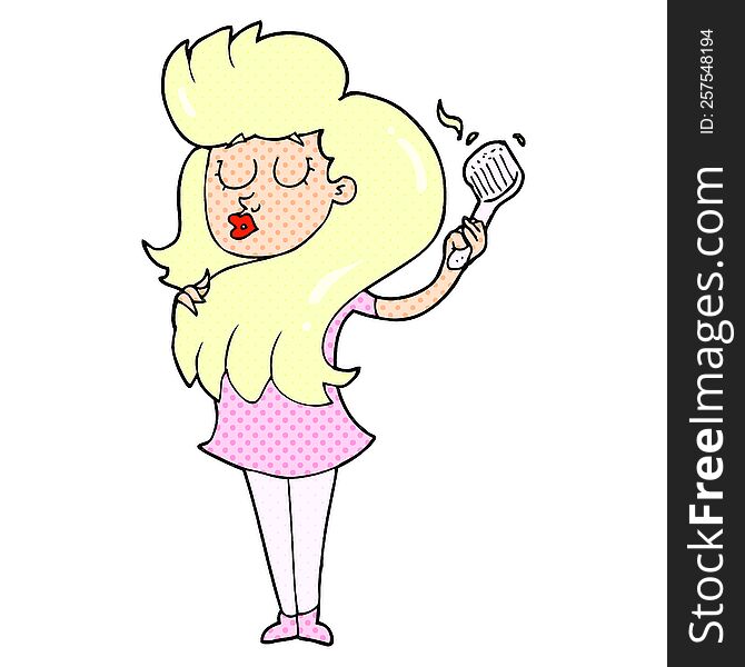 Cartoon Woman Brushing Hair