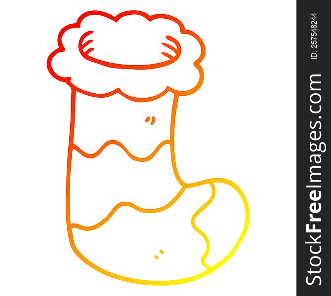 warm gradient line drawing of a cartoon christmas stocking